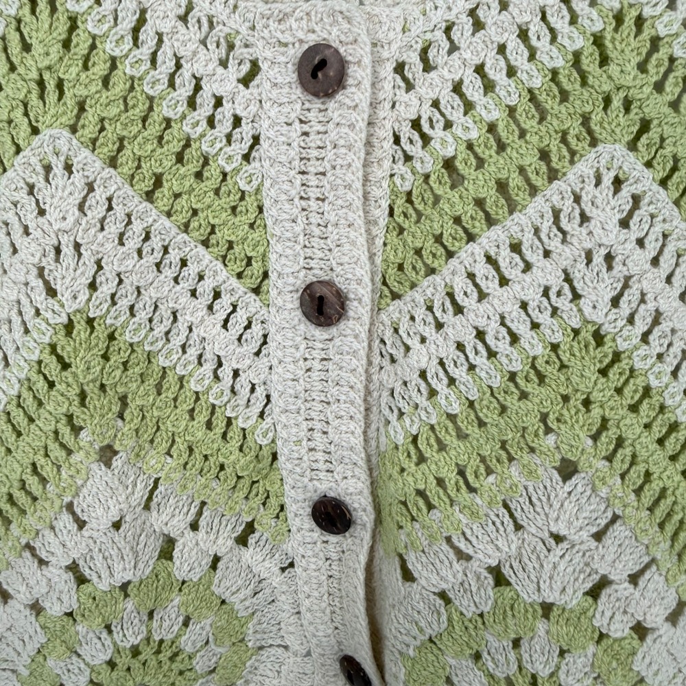 COTTON EMPORIUM BUTTON FRONT CROCHET VEST TANK MEDIUM NWT IVORY GREEN - Picture 4 of 5